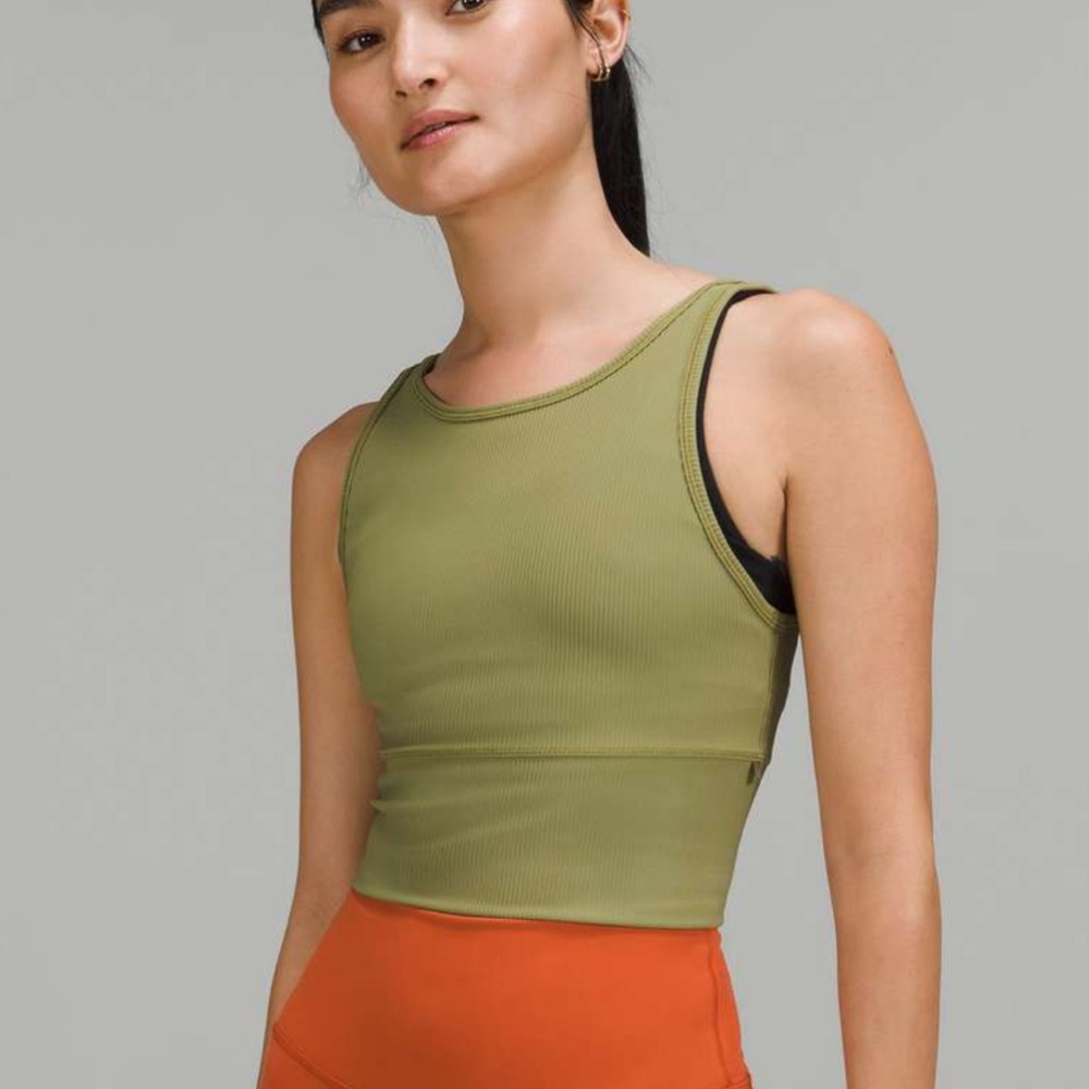 NWT Lululemon Power Pivot Tank Rib in Bronze Green Sz 8